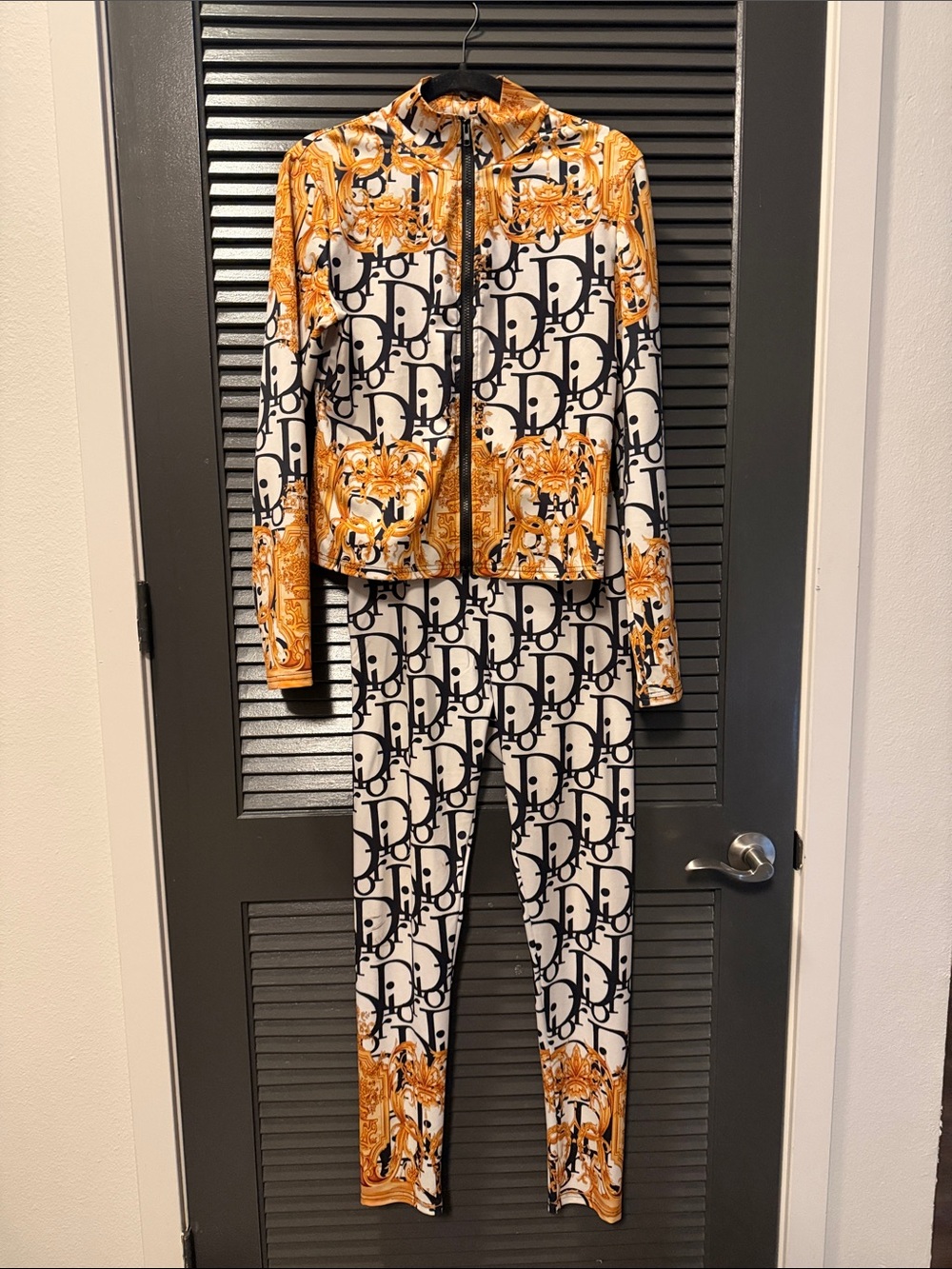 Designer-Style Kids Pajama Set in White, Black & Gold